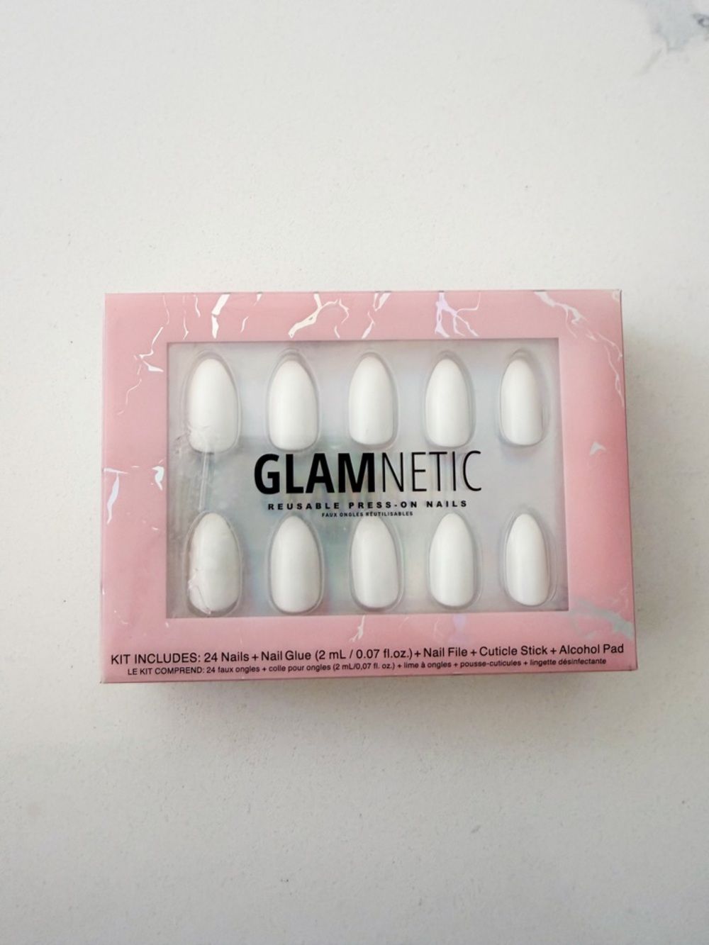 GLAMNETIC Angel (White) Reusable Press-On Nails - Medium Almond Set